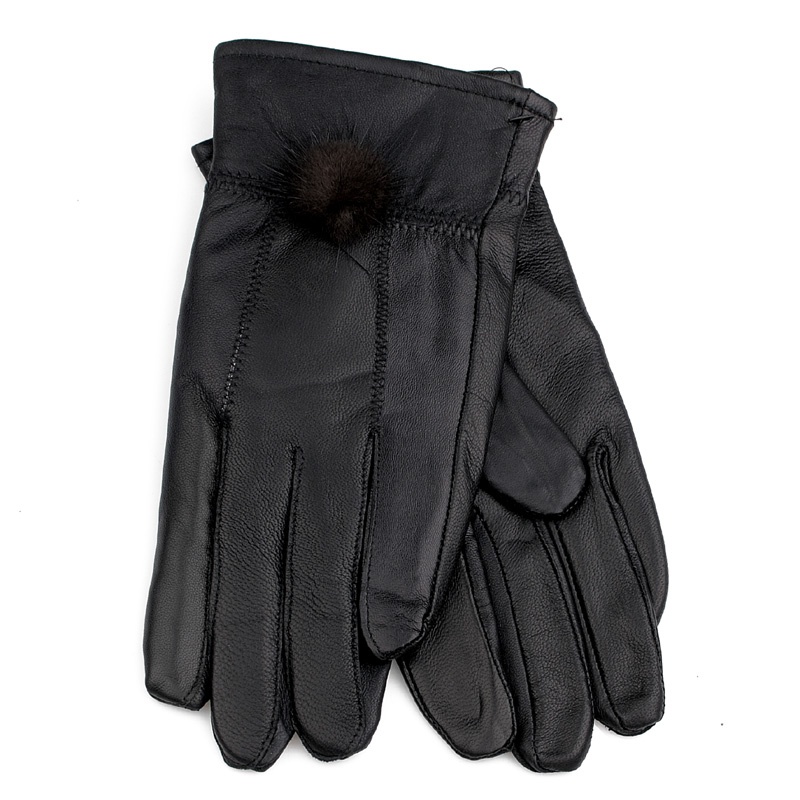 Women's genuine leather gloves sheepskin gloves sheepskin gloves winter thermal gloves plus velvet mink hair ball free shipping