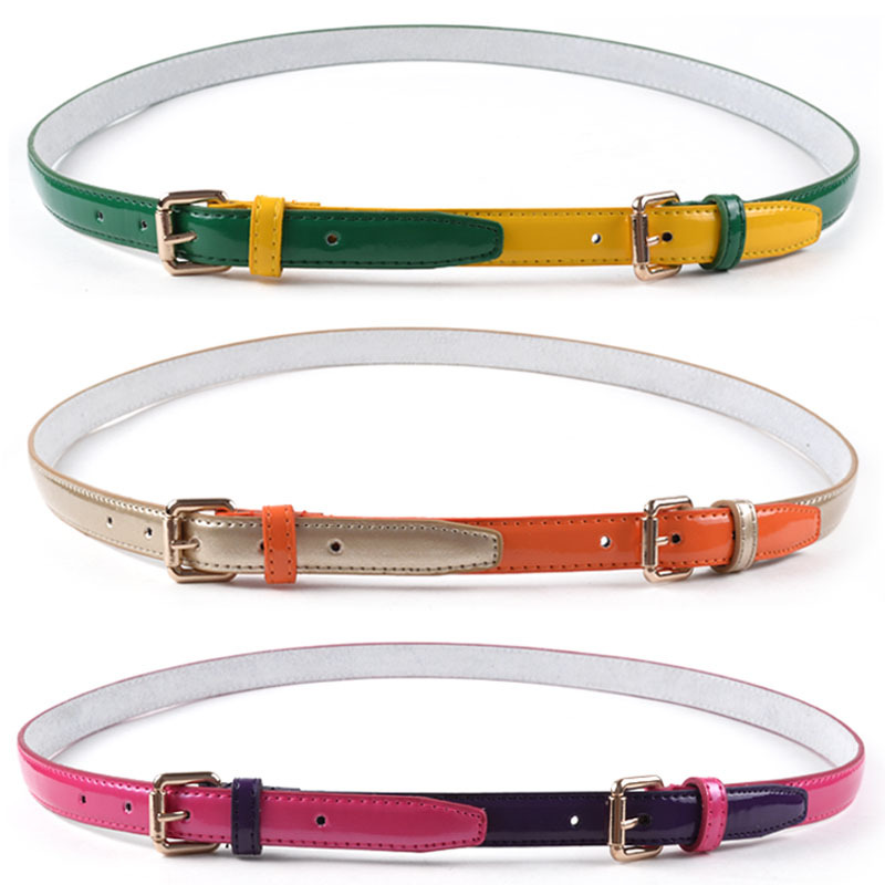 Women's genuine leather japanned leather candy color sweet women's belt personalized female color block strap lengthen