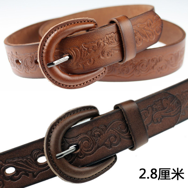 Women's genuine leather strap anti-allergic Women crushing genuine leather belt decoration pin buckle