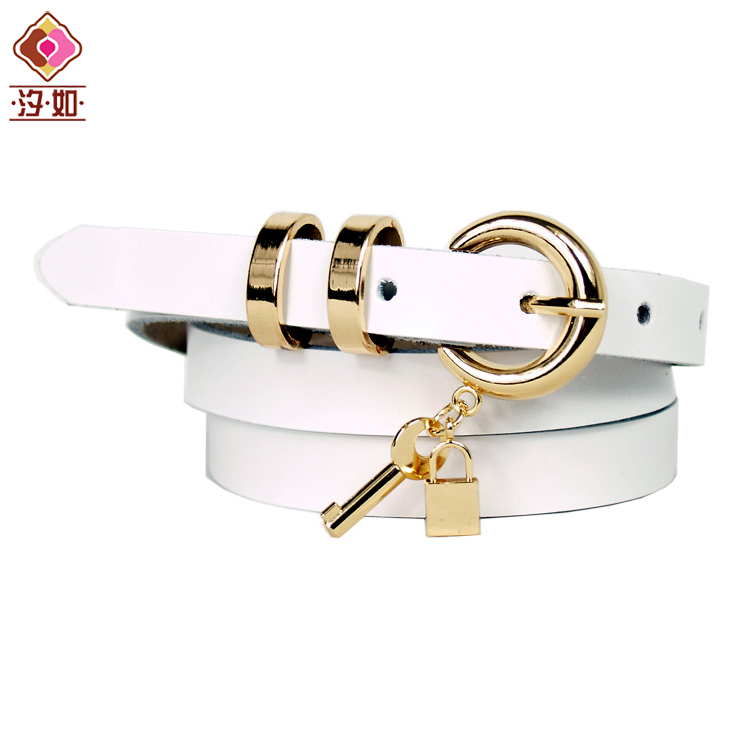 Women's genuine leather strap fashion leather pendant tassel white all-match belt decoration spring