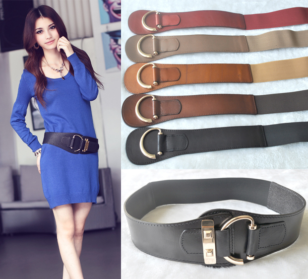 Women's genuine leather strap genuine leather wide belt strap fashion elastic wide elastic cummerbund