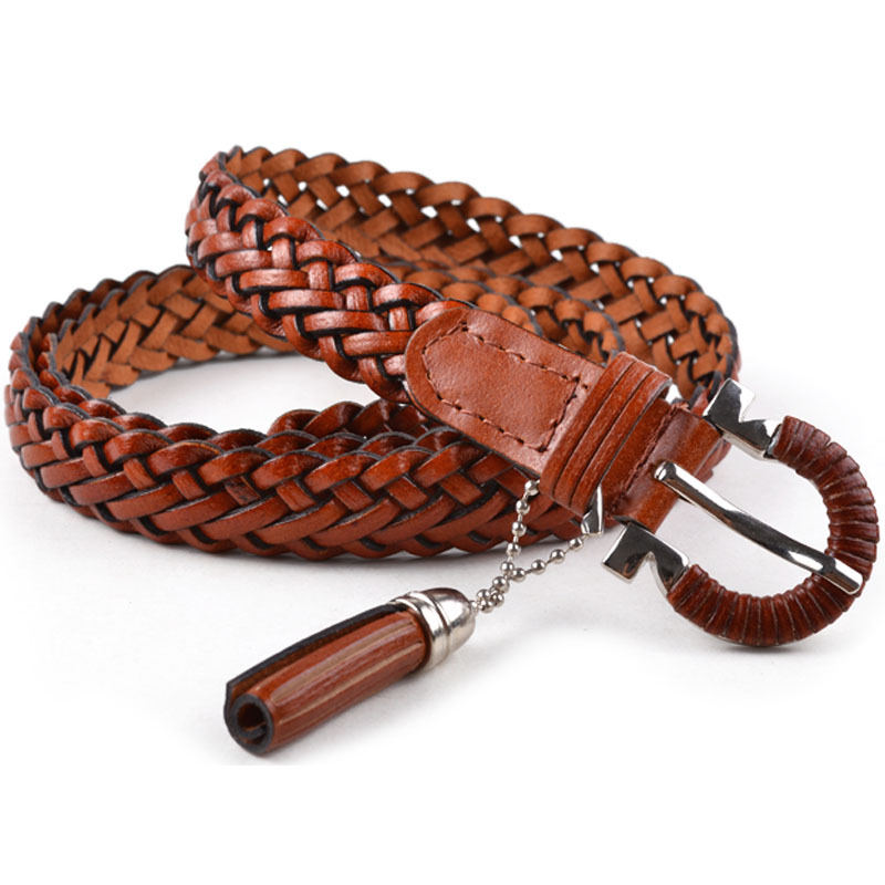 Women's genuine leather tassel knitted belt broken cowhide knitted belt all-match casual one-piece dress accessories
