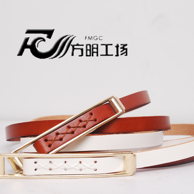Women's genuine leather thin belt accessories tieclasps cowhide belt Women all-match white smooth buckle