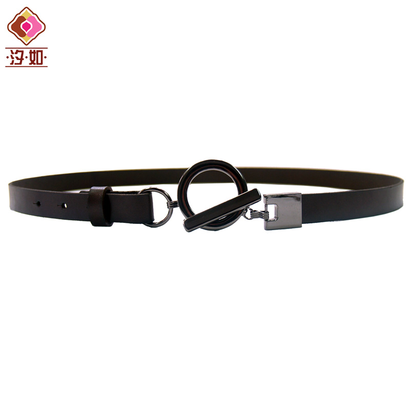 Women's genuine leather thin belt fashion vintage hasp decoration genuine leather waist of trousers belt black
