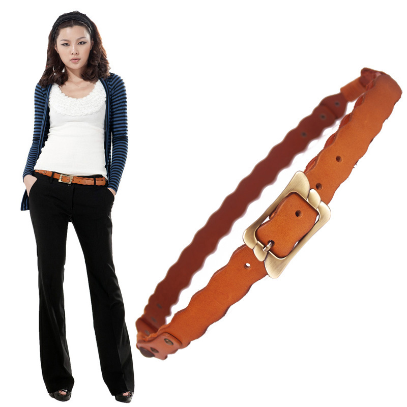 Women's genuine leather thin belt fashion vintage rivet laciness casual genuine leather waist of trousers belt