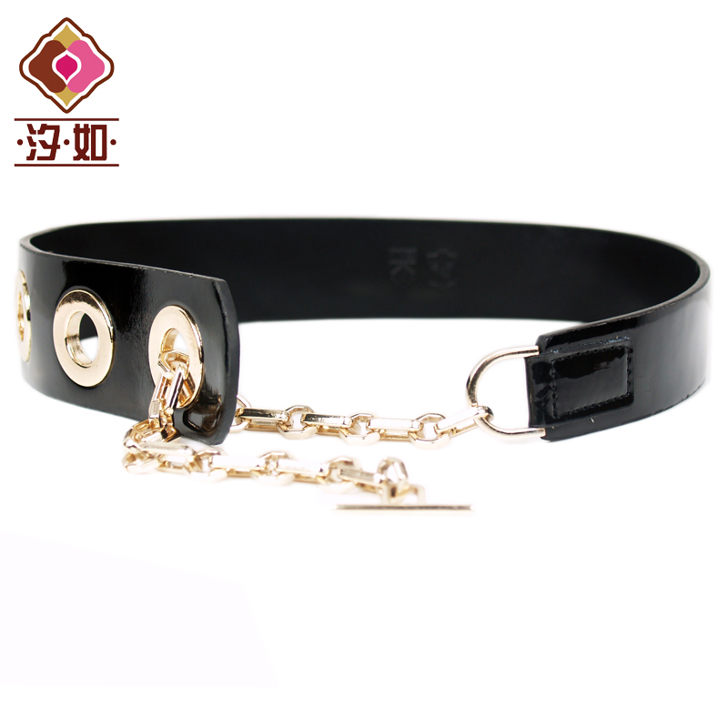 Women's genuine leather ultra wide strap fashion all-match japanned leather cowhide belly chain belt