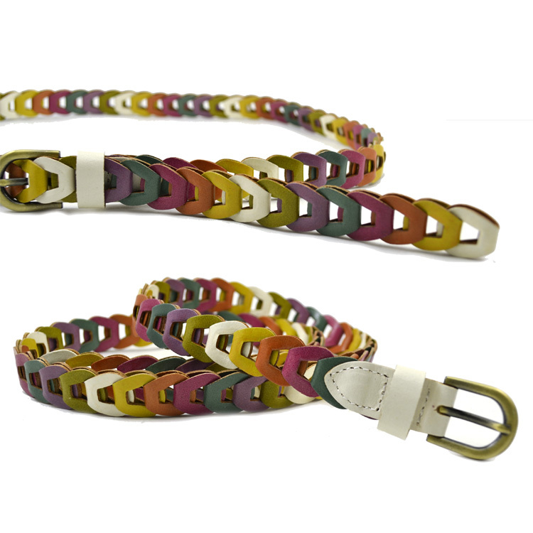 Women's handmade braided belt fashion multicolour bonded leather belt