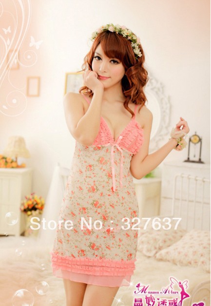 Women's harness rural wholesale floral spandex pajamas sexy black fungus and 2 color lingerie uniform temptation