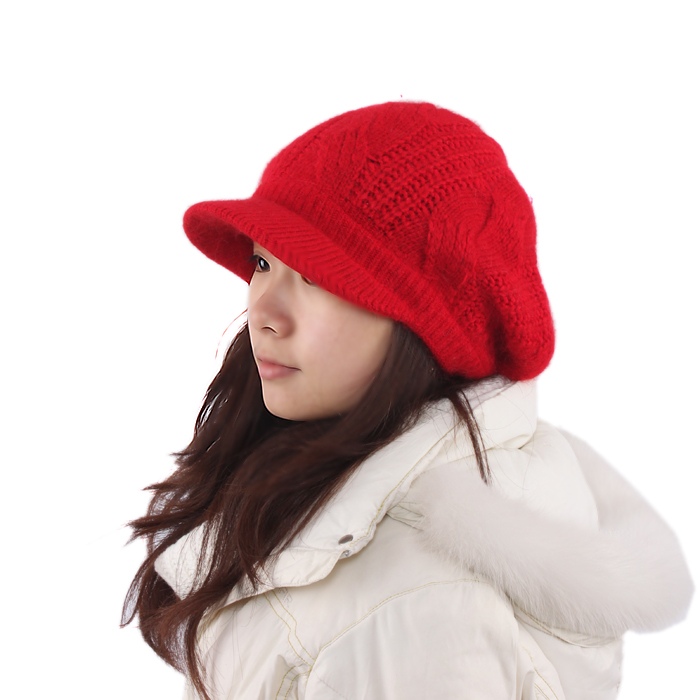 Women's hat female thermal red hat brim bars Women knitted hat knitted hat