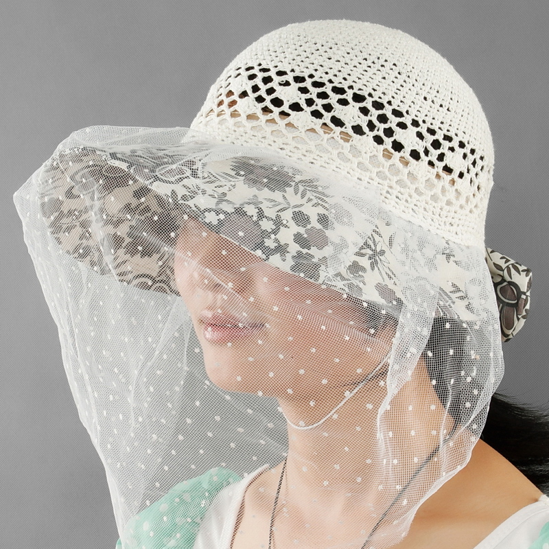 Women's hat summer big along sunbonnet anti-uv folding hat sunscreen veil cap