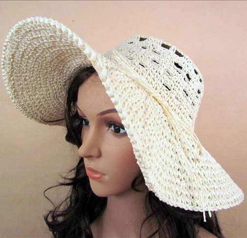 Women's hat summer handmade straw braid large brim hat beach strawhat sunbonnet
