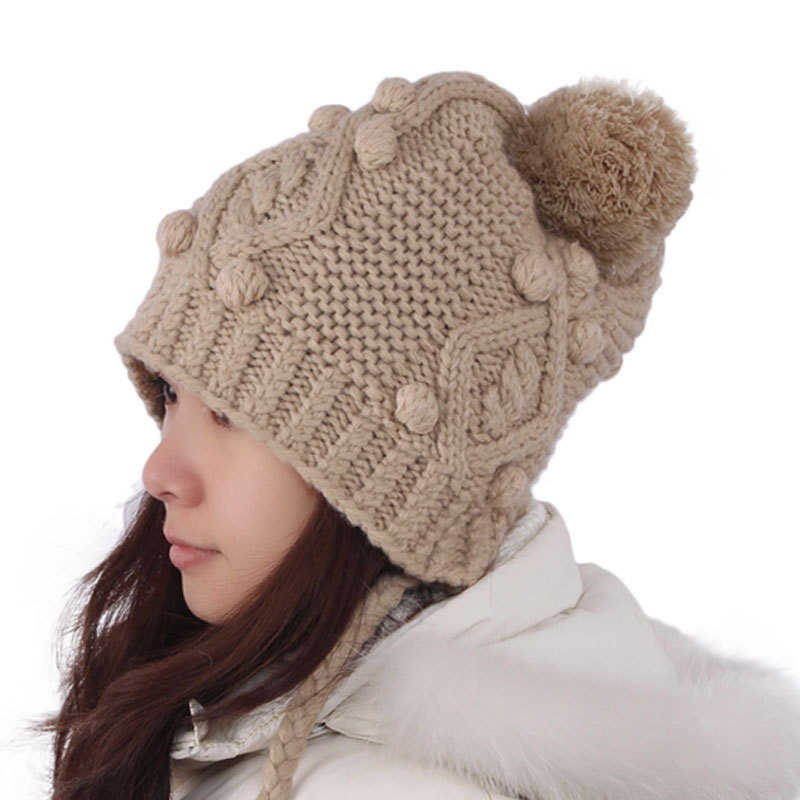 Women's hat thermal elegant women's knitted yarn ball cap winter