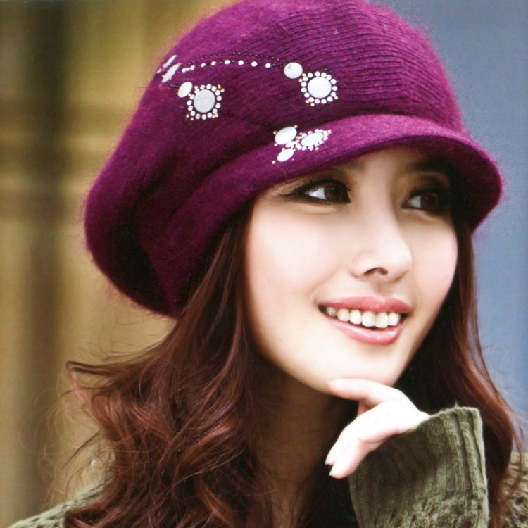 Women's hat winter fashion double layer thermal thickening rabbit fur hat knitted hat