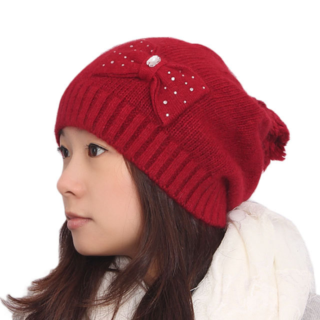 Women's hat winter rabbit fur bow line female hat elegant fashion all-match