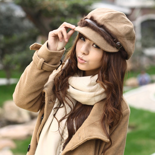 Women's hat winter wool cap rabbit fur beret military hat navy cap octagonal cap painter cap Free delivery