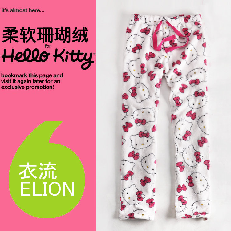 women's hellokitty jacquard winter soft coral fleece  casual loose sleep pants,ladies pajama trousers,female loungewear