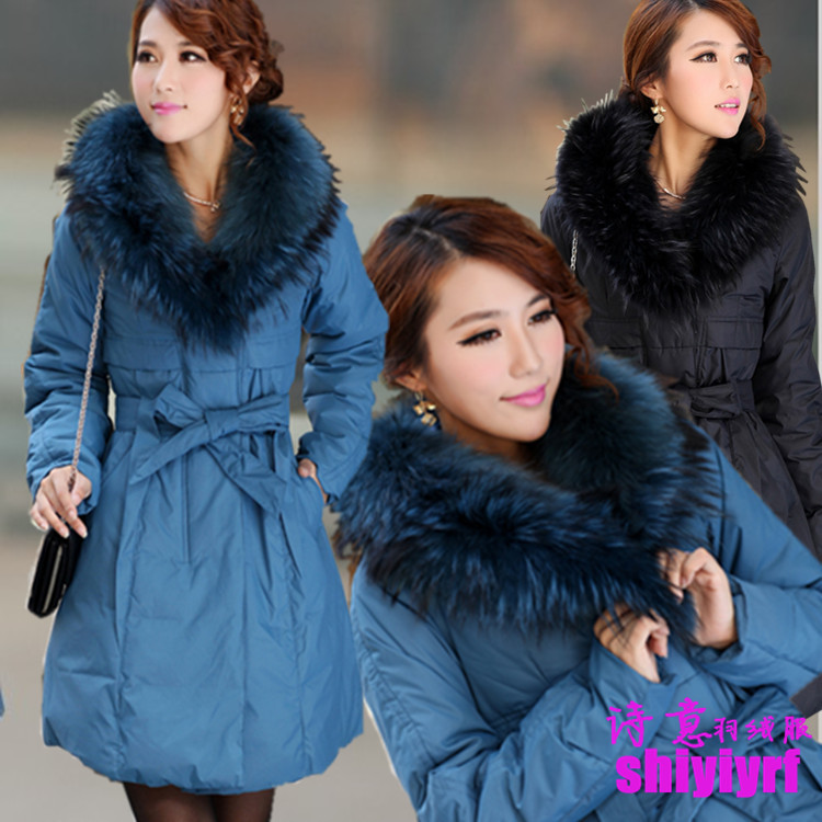 Women's high quality luxury fashion large fur collar slim thickening medium-long down coat plus size available