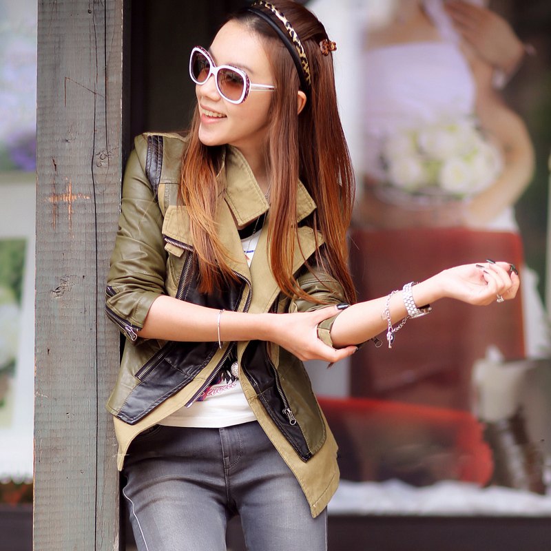 women's high quality motorcycle leather jacket leather clothing female lm9049