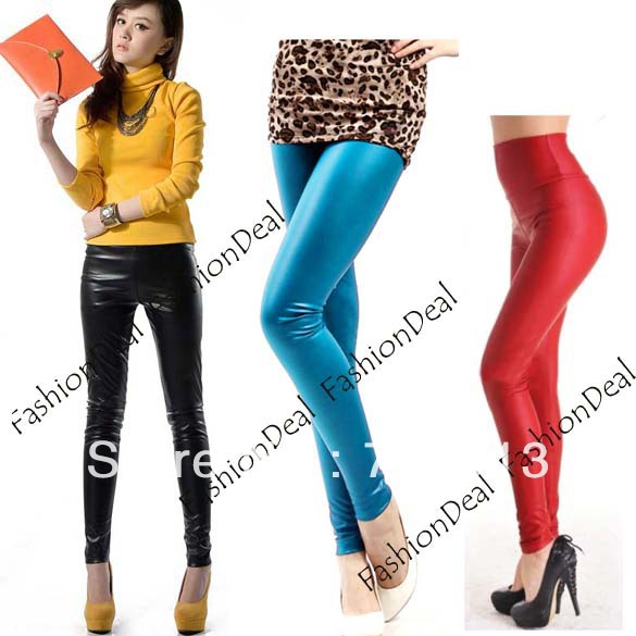 Women's Honed high waist faux leather pants tights leggings 3 Colors Free shipping 3828