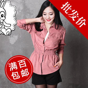 Women's honey autumn new arrival rivet slim waist long-sleeve trench full body