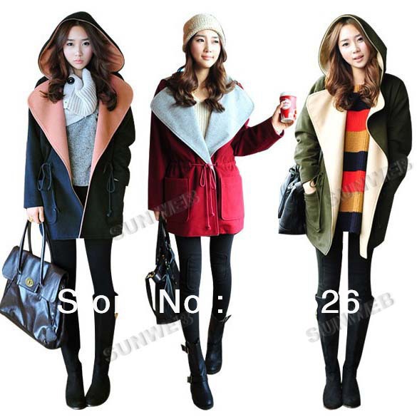 Women's Jacket Leisure Splicing Thicken Fleeces Winter Warm Winter Coat Tie Hooded Outwear Overcoat 3colors free shipping 8215