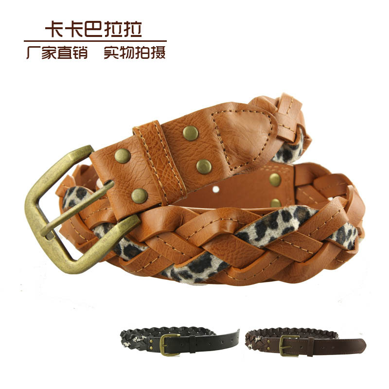 Women's knitted leopard print fashion all-match leather strap