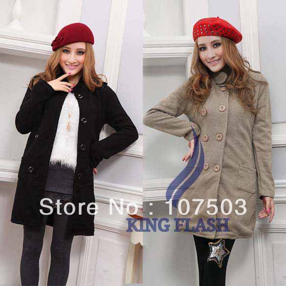 Women's Korea Sweet Long Sleeve Double-breasted Slim Fit Mid-length Trench Coat free shipping 7965