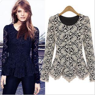 Women's Lace  Retro Floral Knit Top Long Sleeve T Shirt Waistcoat Pullover Free shipping