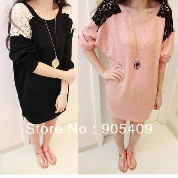 Women's Lace Shoulder Loose Sweater Knits Shirt Crewnecks Pullovers Blouse Tops  HR460