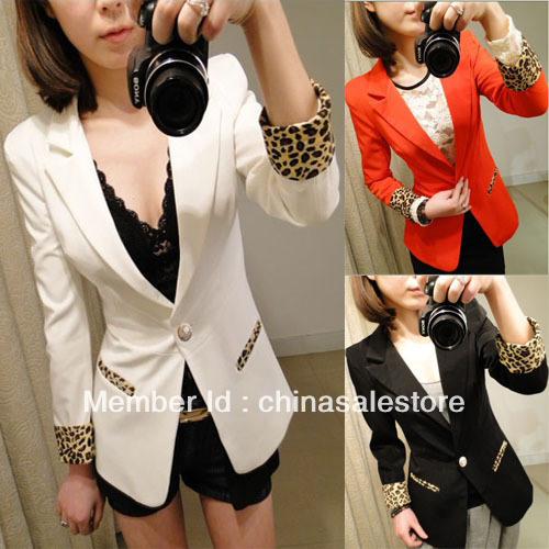 Women's Ladies New Blazer Suit Leopard Lapel Long Sleeve  One Button Candy Colors Jacket Coat Tops Free Shipping