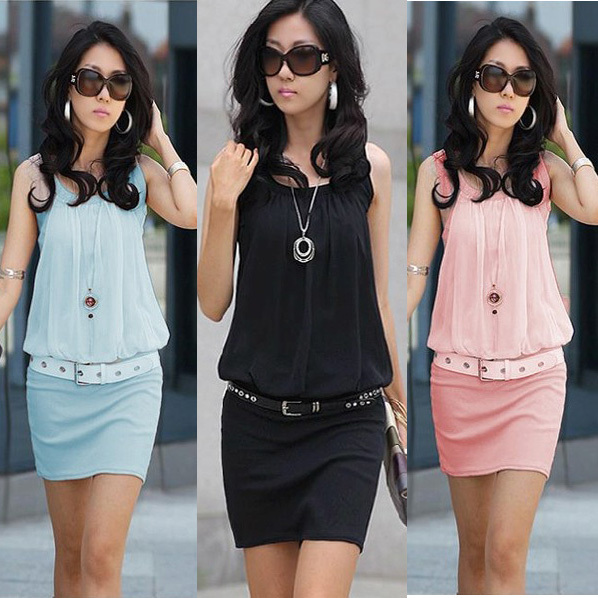 Women's Ladies' Sleeveless Crew Neck Casual Chiffon Sundress Mini Dress 3 Size 4 colors  # L034458