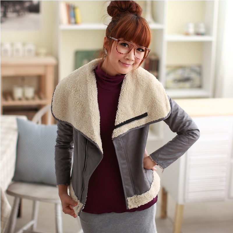 Women's large lapel clothes faux leather velvet berber fleece sweet the trend of wool outerwear