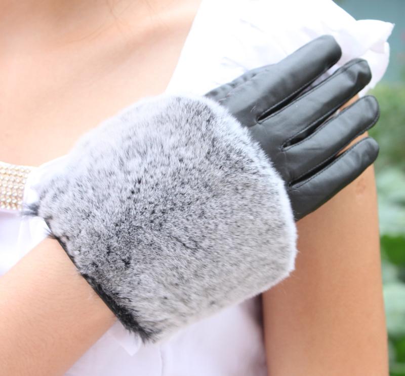 Women's large rex rabbit hair leather gloves female genuine leather thin sheepskin gloves women's genuine leather gloves