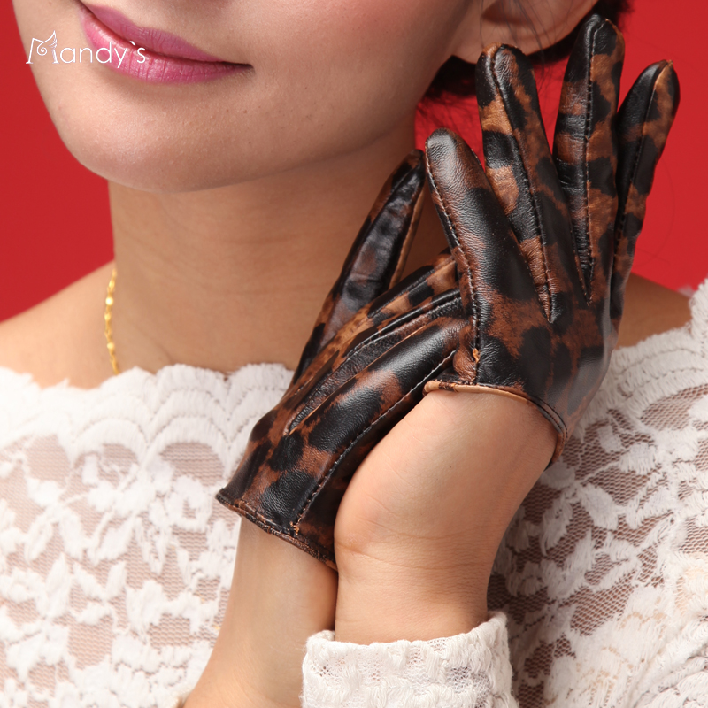 Women's leather gloves fashion leopard print fashion women's leather sheepskin genuine leather gloves