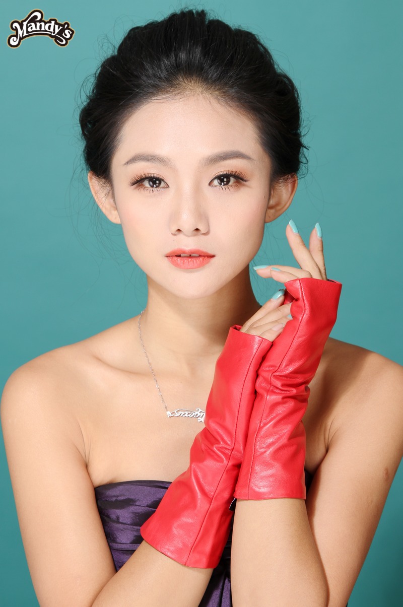 Women's leather gloves fashion semi-finger fingerless medium-long gloves women's sheepskin gloves