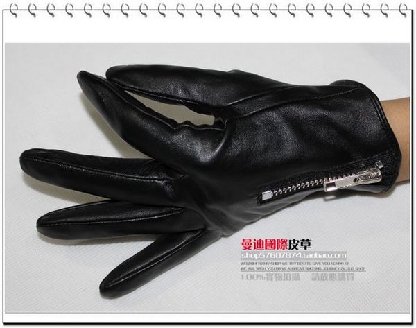 Women's leather gloves fashion zipper short design female genuine leather sheepskin gloves thermal winter