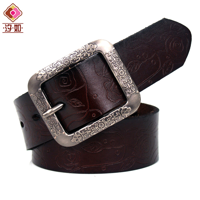 Women's leather strap fashion all-match embossed vintage cutout genuine leather national belt brown