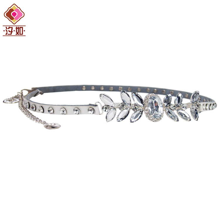 Women's leather sweater belt all-match flower fashion rhinestone decoration genuine leather chain white
