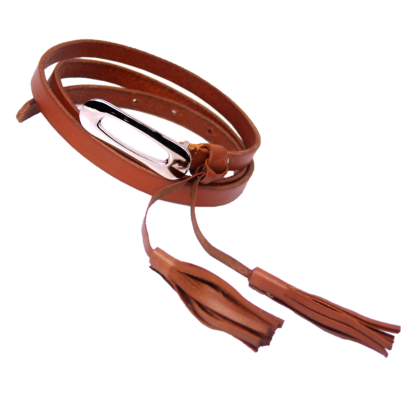 Women's leather tassel strap fashion all-match smooth buckle decoration genuine leather belt brown
