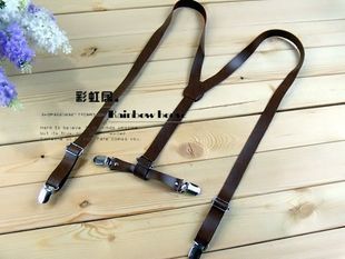 Women's leather vintage metal suspenders clip female suspenders dark brown wide quality PU coffee