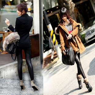 Women's legging autumn slim hip plus size autumn and winter faux leather pants patchwork ankle length trousers