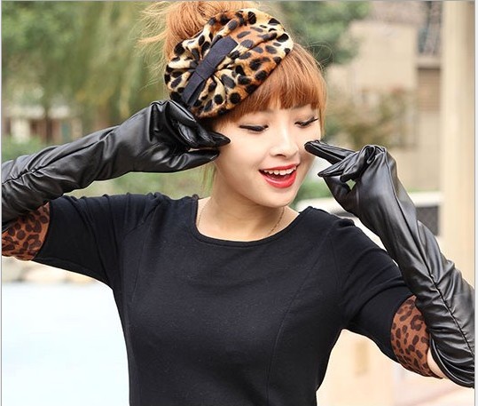 Women's lengthen medium-long genuine leather 50cm autumn and winter thermal fashion hip-hop gloves