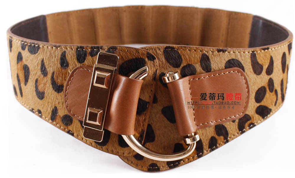 Women's leopard print belt genuine leather belt cummerbund one-piece dress elastic waist belt female grey