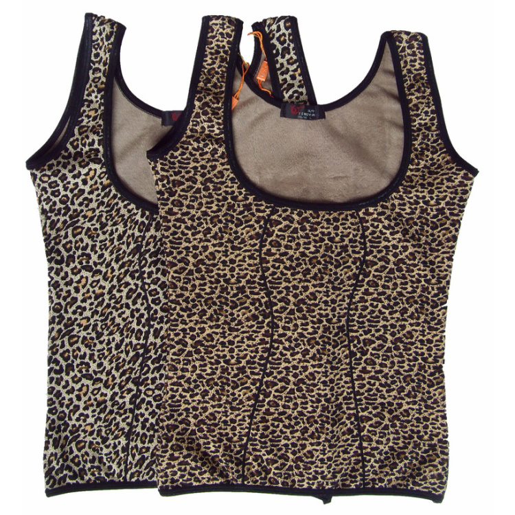 Women's leopard print plus velvet thickening thermal vest body shaping beauty care women's underwear basic thermal vest