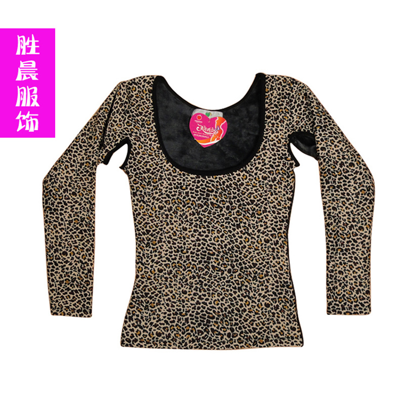 Women's leopard print thickening plus velvet long-sleeve thermal underwear beauty care body shaping thermal top female