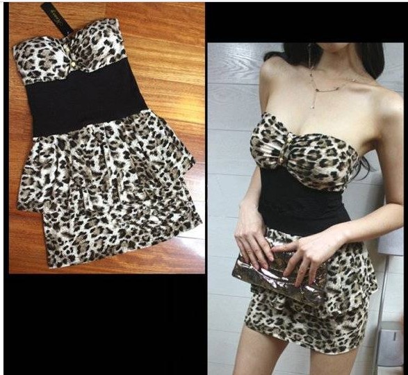 women's leopard sexy dress  ladies' night club dress Nightclub leopard grain wrapped chest skirt fashion dress