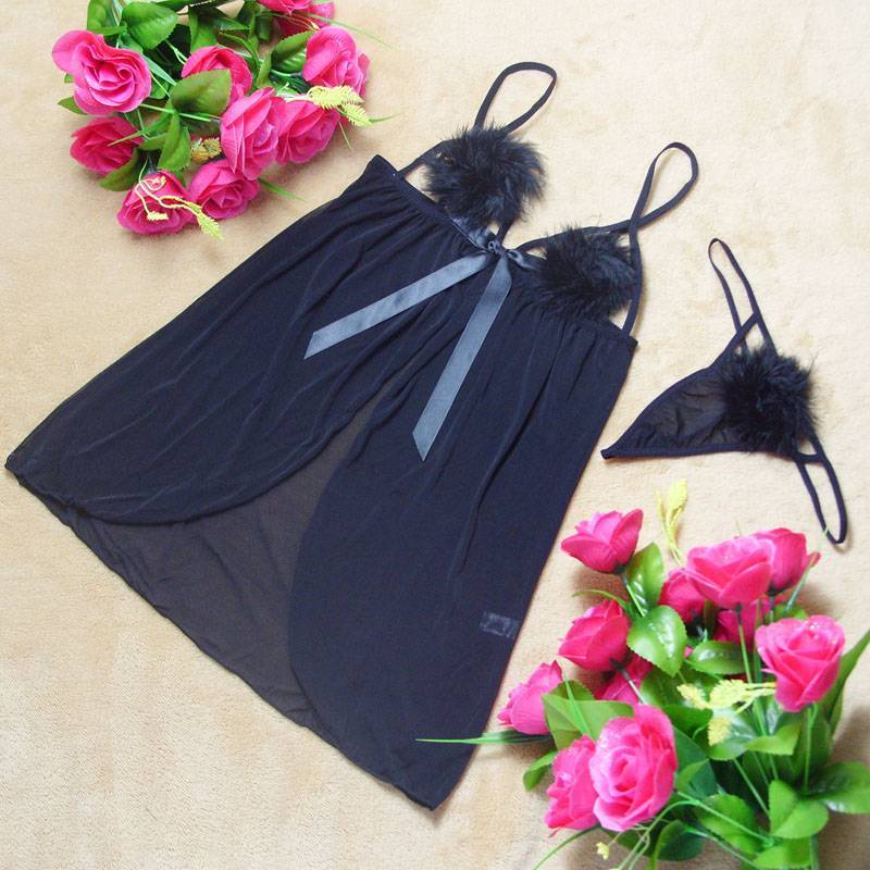 Women's lingerie lounge transparent short skirt thong st6007 black