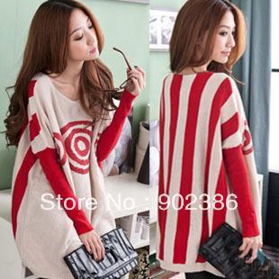 Women's lollipop print batwing sleeve o-neck medium-long sweater loose outerwear plus size