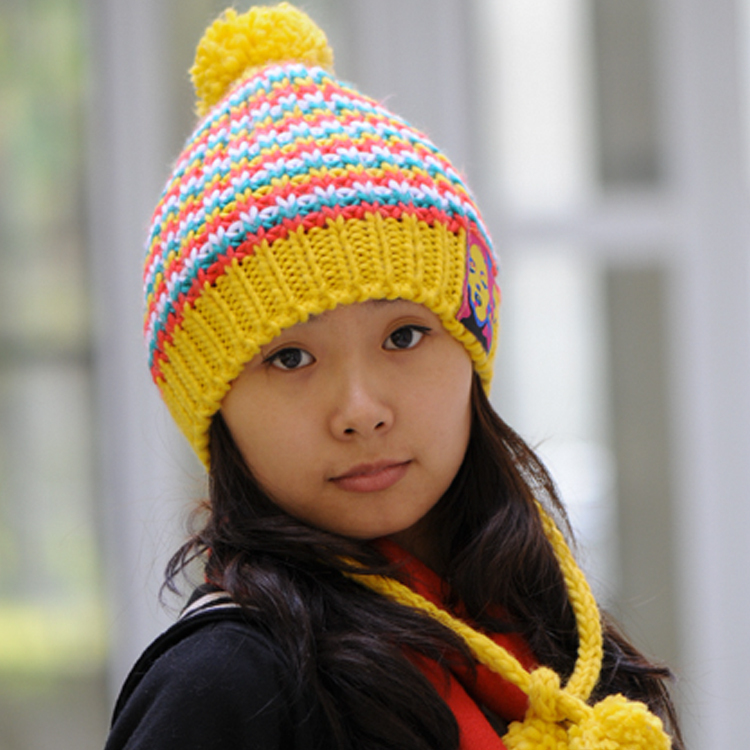 Women's long ball yarn knitted hat autumn and winter thermal women's hat