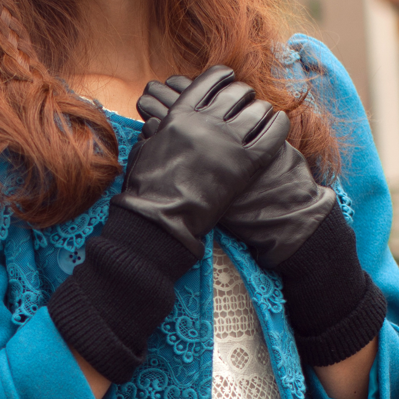 Women's long design genuine leather gloves winter thermal gentlewomen knitted suede patchwork